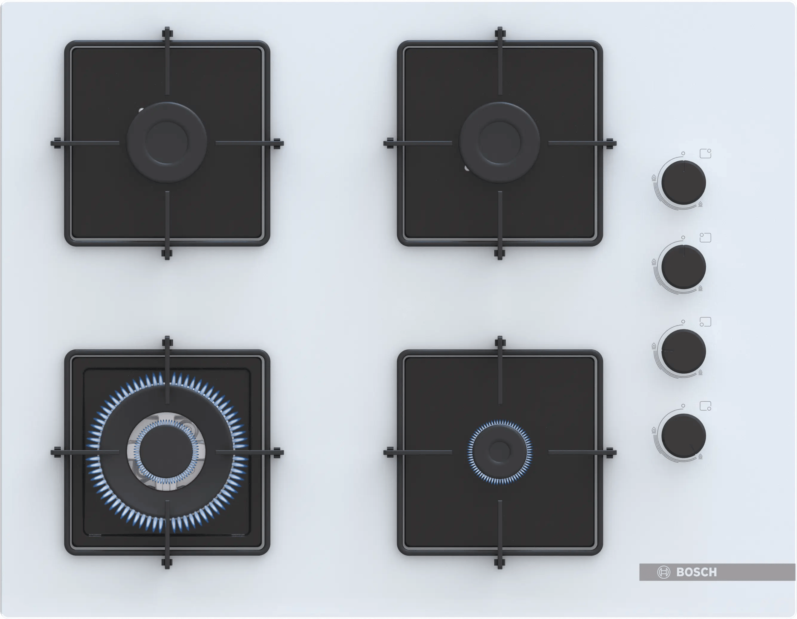 Bosch Serie 4 Gazlı Ocak 67 cm Sert cam, Beyaz POH7C2P31O