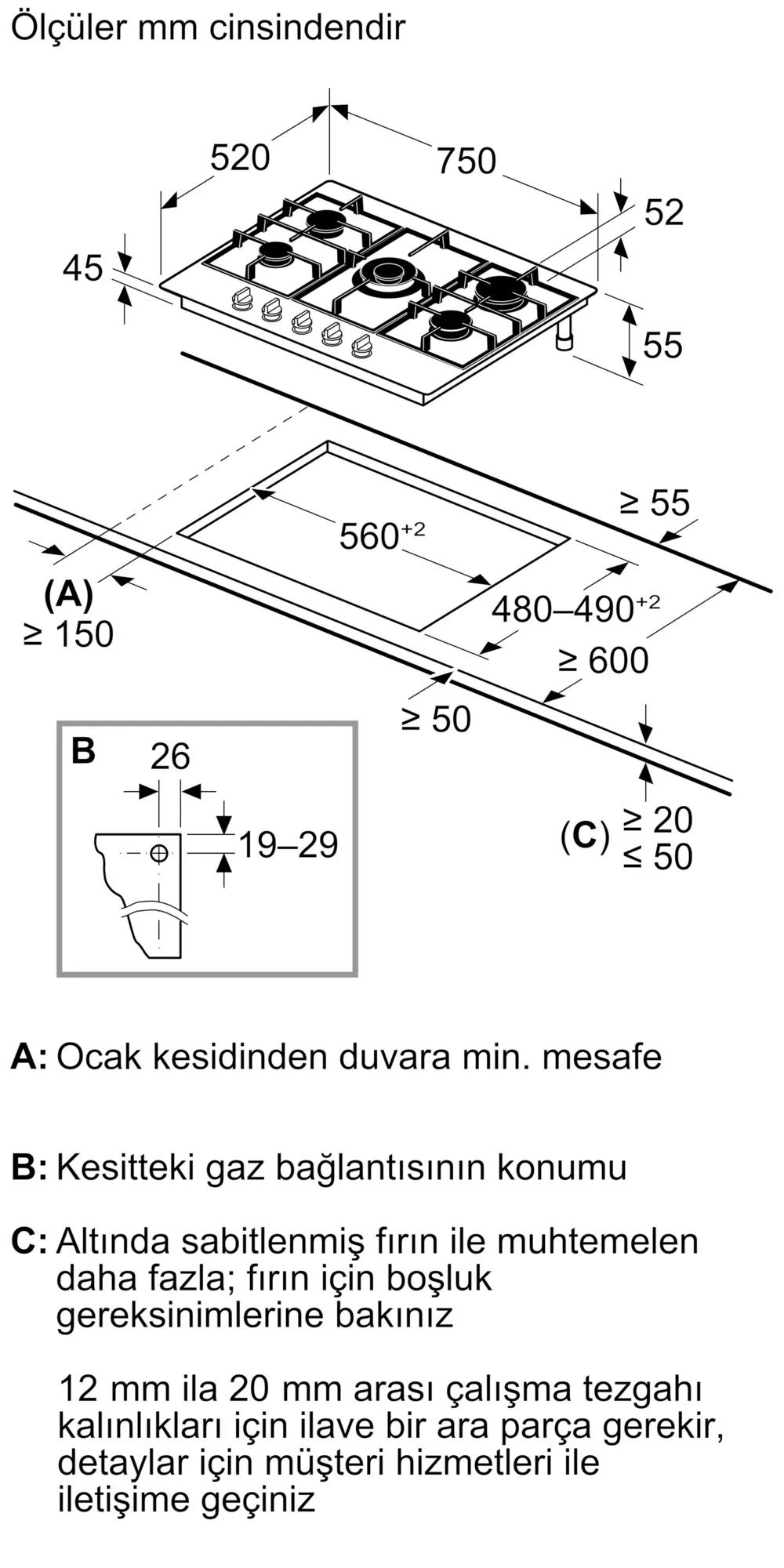 Bosch Serie 6 Gazlı Ocak 75 cm Paslanmaz çelik PCQ7A5I90 - görsel 3