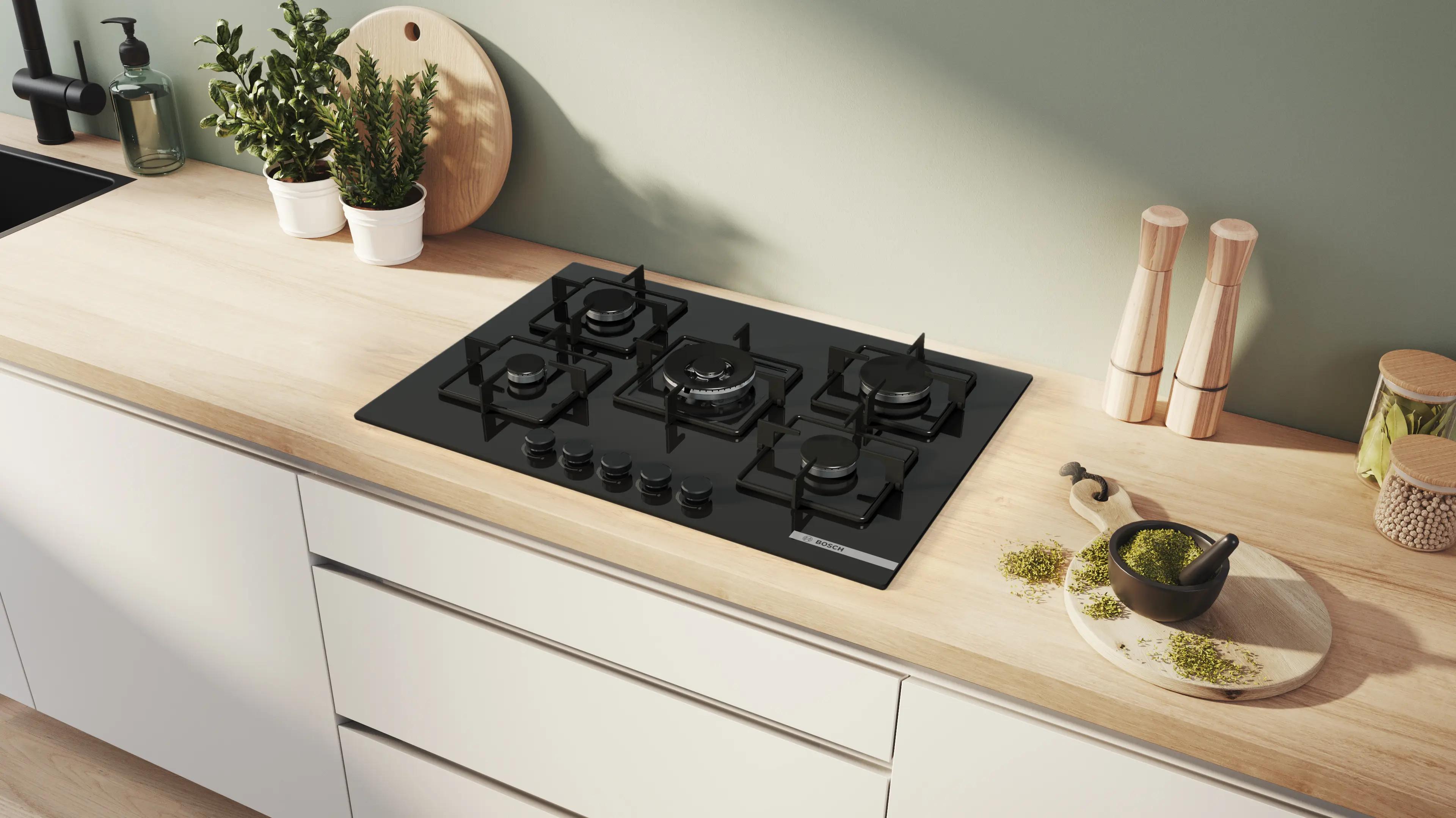 Bosch Serie 4 Gazlı Ocak 75 cm Sert cam, Siyah PNQ7B6P31O - görsel 2