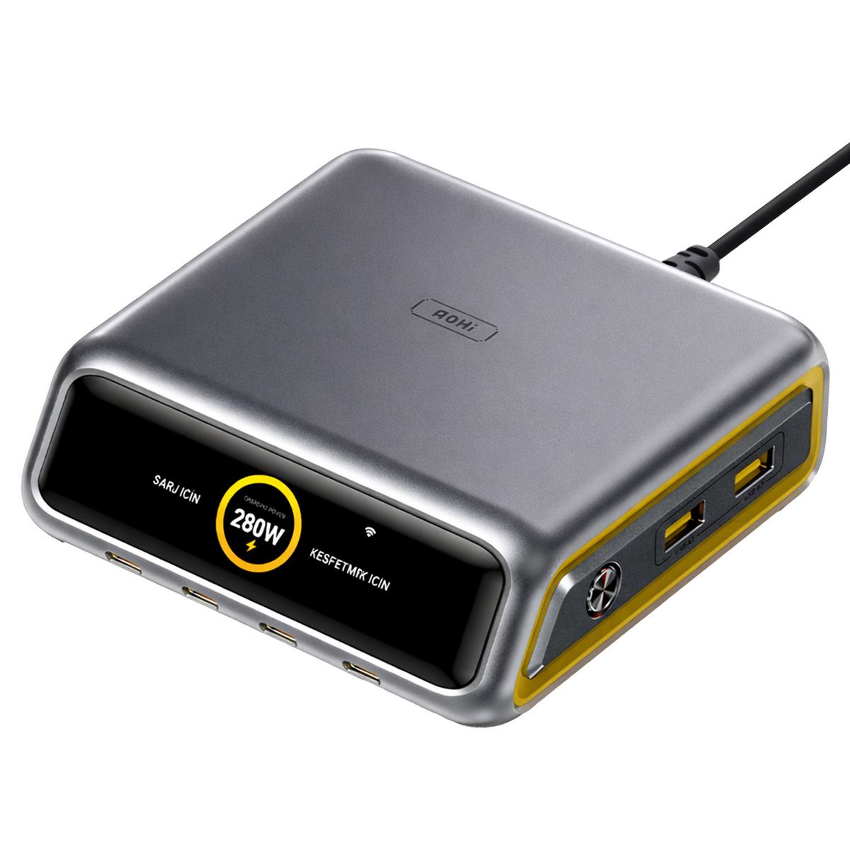 AOHI Magcube USB GaN+ 280W Hızlı Şarj Masaüstü Şarj İstasyonu Siyah