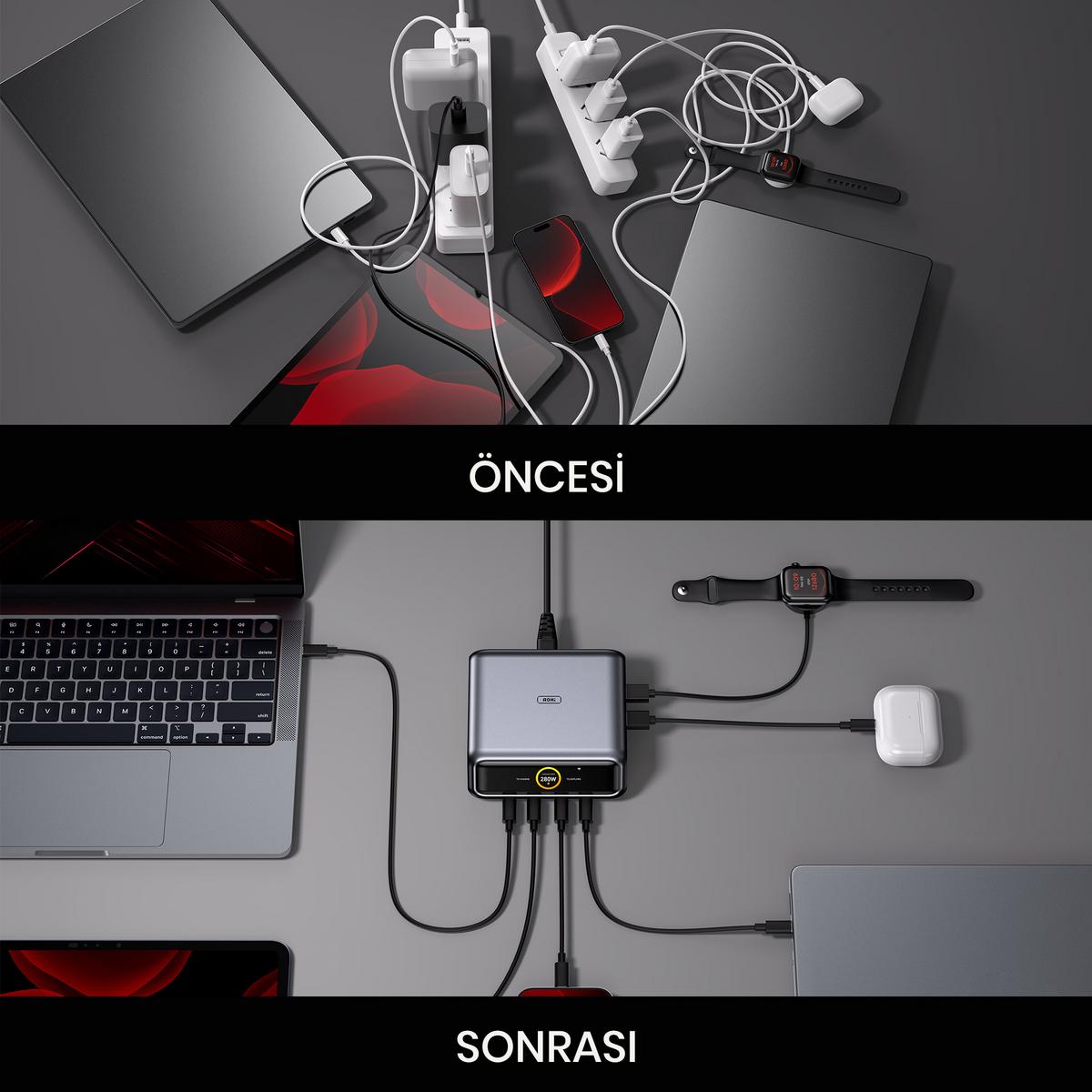 AOHI Magcube USB GaN+ 280W Hızlı Şarj Masaüstü Şarj İstasyonu Siyah - görsel 2