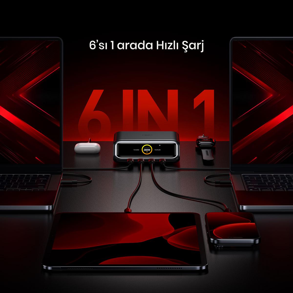 AOHI Magcube USB GaN+ 280W Hızlı Şarj Masaüstü Şarj İstasyonu Siyah - görsel 3