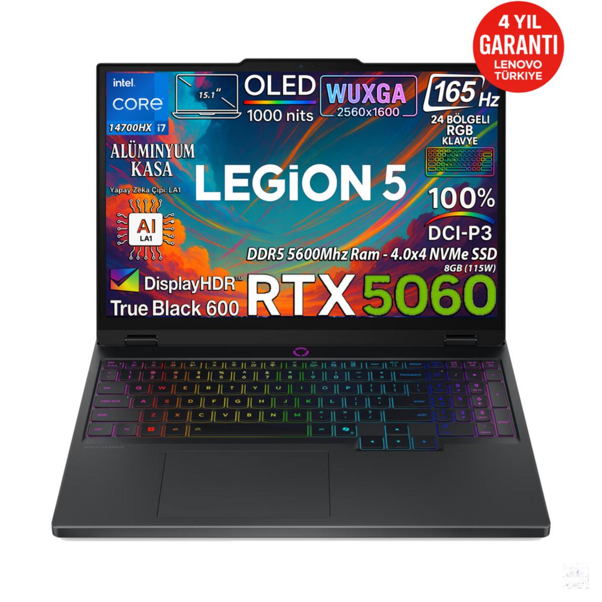 Lenovo Legion 5 15IRX10 RTX5060 Intel Core i7-14700HX, Siyah