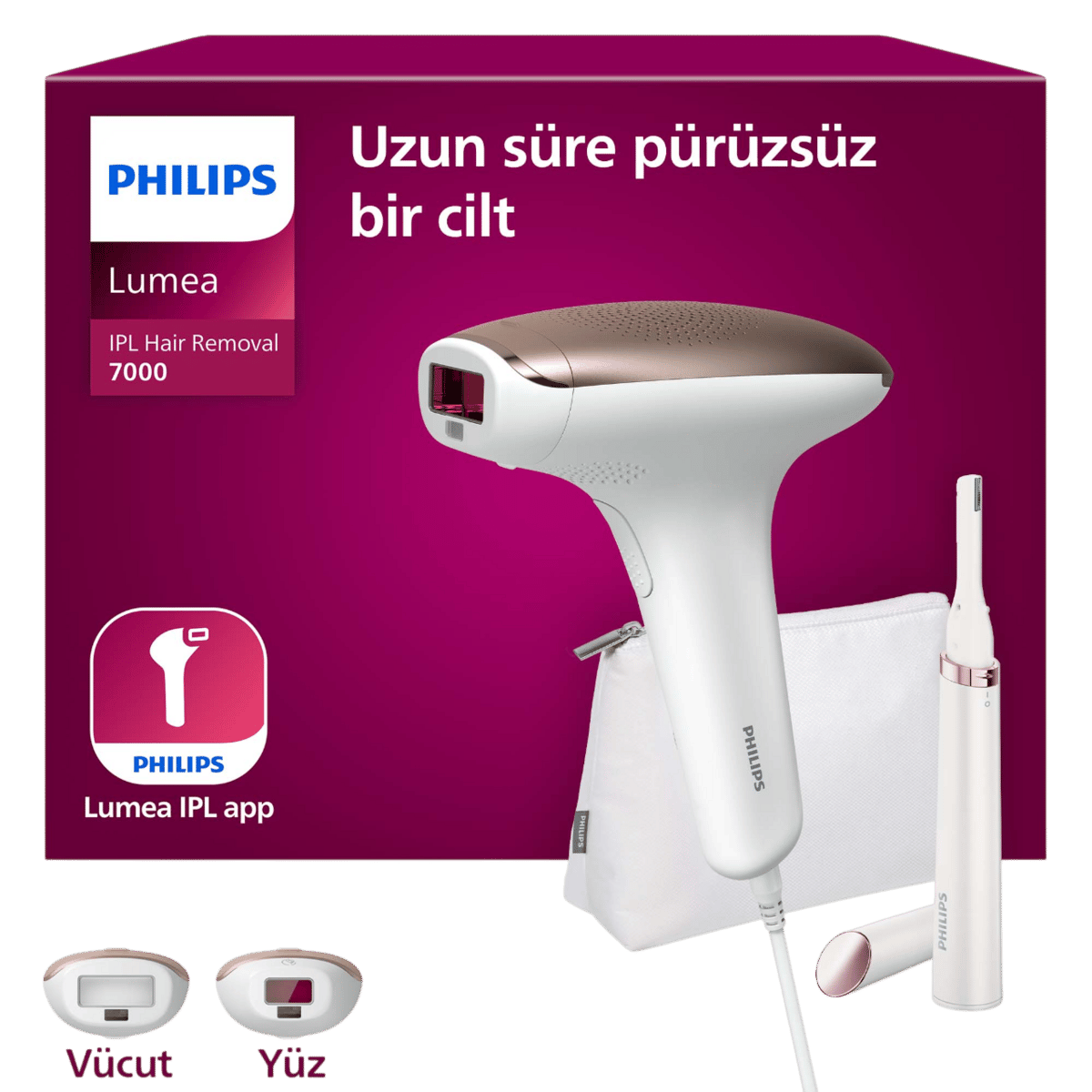 PHILIPS Lumea 7000 Serisi BRI921/00 IPL Tüy Alma, Tüy Kısaltıcı, Vücut ve Yüz için 2 Başlık, Çanta