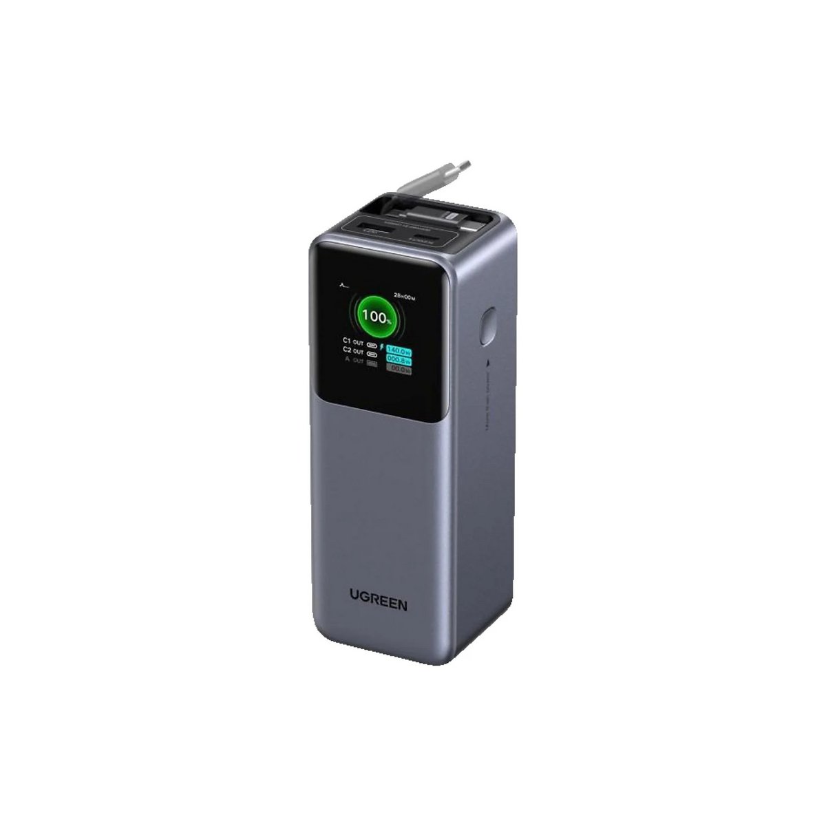 UGREEN 55987B Nexode Pro Makaralı Dahili Kablolu 2xUCB-C, 1xUSB-A Hızlı Şarj 20.000 mAh Powerbank Gri
