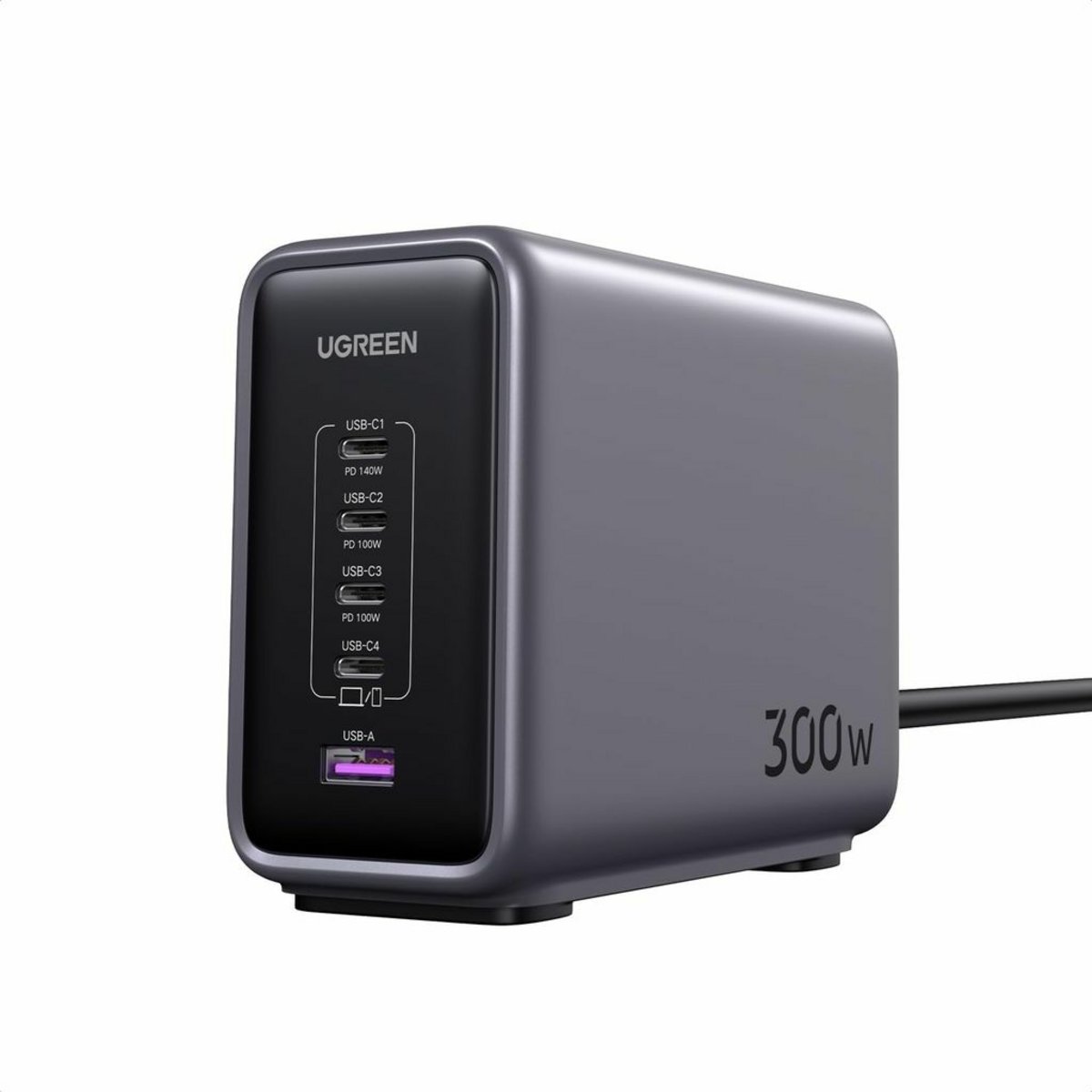 UGREEN 90903B Nexode 300W GaN 5 Portlu 4xUSB-C 1xUSB-A Hızlı Şarj İstasyonu Gri